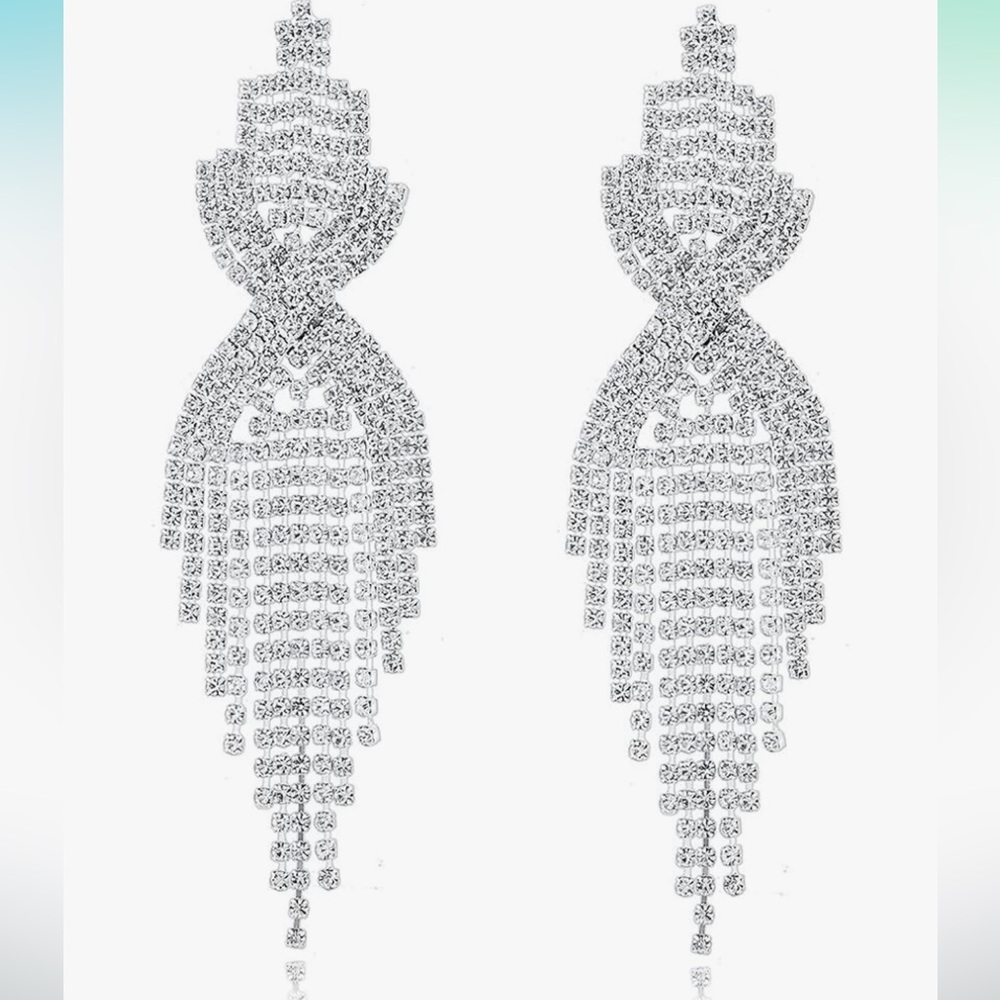 Chran Rhinestone Tassel Dangle Earrings